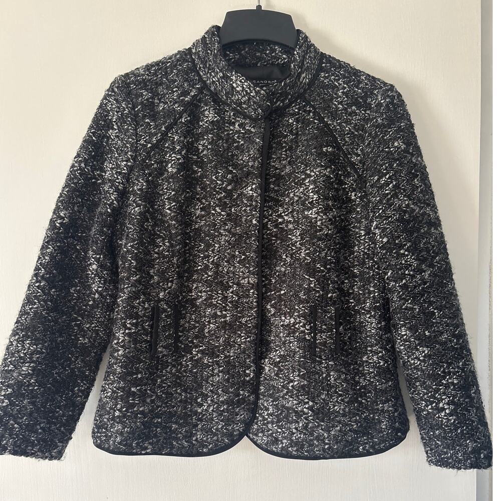 Sandro Sportswear Black Gray Tweed Blazer Jacket Medium No Belt